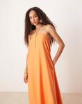 Платье-бандо макси из купро ASOS DESIGN цвета папайи - фото 2