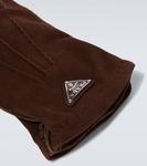 Перчатки из замши с логотипом Prada, Cacao - фото 2