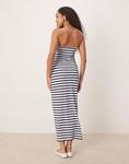 Платье-бандо макси в рубчик ASOS DESIGN темно-синего цвета - фото 4