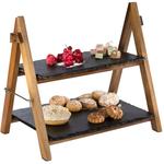 Этажерка Сервировочный стеллаж, 2 уровня, с каркасом из акации Aps, коричневый/черный - фото 2