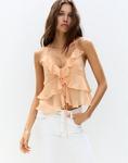 Топ Pull&Bear с оборками и бантом в мандариновом цвете - фото