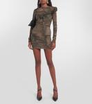 Мини-платье с открытыми плечами и принтом Blumarine, серый - фото 2