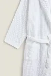 Хлопковый вафельный халат Zara, белый - фото 3