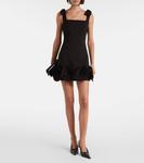 Мини-платье из крепа с цветочной аппликацией Self-Portrait, Black - фото 2