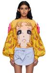Футболка с бантом и пышными рукавами "Плачущая девочка" Pushbutton, желтый - фото