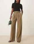 Свободные брюки ASOS DESIGN с защипами оливкового цвета - фото