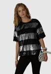 Блуза Next STRIPE SEQUIN BOXY CREW NECK, Silver Black/Black - фото