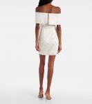 Бисерное мини-платье из сатина с открытыми плечами Rotate, Egret - фото 3