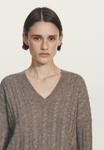 Джемпер Massimo Dutti CABLE-KNIT V-NECK, Mottled Brown - фото 4