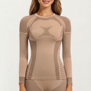 Женский топ с длинным рукавом, бесшовный, компрессионный, с контурной сеткой Anna-Kaci, Beige