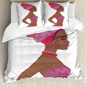 Пододеяльник ABAKUHAUS в африканском стиле, бандажное платье для женщин-зулусов, с защитой от клещей, подходит для аллергиков, с наволочками, 155 см x 220 см - 80 x 80 см, цвет: темный шоколадный коралл Abakuhaus