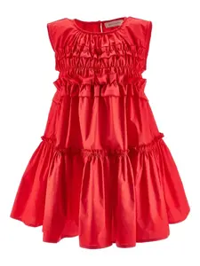 Ярусное платье без рукавов с оборками Monnalisa, красный