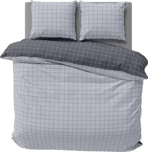 Двустороннее постельное белье в клетку, современный клетчатый рисунок, хлопковые пододеяльники на молнии, размер: комплект из 3 предметов 240x220 см, цвет: серый/антрацитовый One-Home