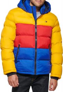 Мужская стеганая куртка с капюшоном Tommy Hilfiger (стандартная и для больших и высоких), Yellow/Red/Blue