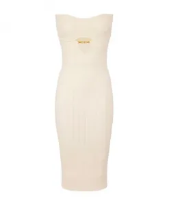 Узкое трикотажное платье-футляр Elisabetta Franchi, бежевый