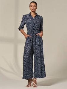 Абстрактный комбинезон с короткими рукавами и широкими штанинами Jolie Moi, Navy