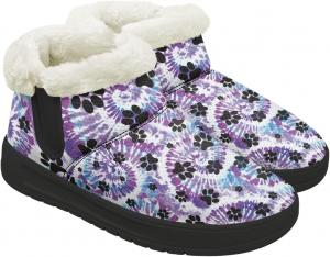 Теплые зимние ботинки для женщин с меховой подкладкой, средние по голенищу, удобные снежные ботинки для прогулок на улице, пушистая обувь Chririnla, Dog Paw Tie-Dye