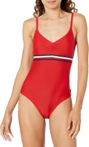 Классический женский слитный купальник Tommy Hilfiger с V-образным вырезом, Scarlet Multi