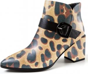 Женские ботильоны YDN с заостренным носком, на массивном среднем каблуке, стильные ботинки с ремешком на щиколотке, осенне-зимняя обувь, размеры 4-15 US, Leopard