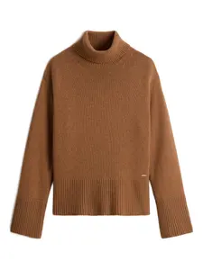 Шерстяной свитер с высоким воротником WOOLRICH, коричневый