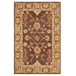 Ковер из шерсти Anatolia Tina с цветочным узором в рамке Safavieh, коричневый, 61x244 см
