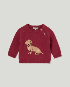 Детский свитер с воротником-стойкой и интарсией с таксой Coconut El Corte Inglés, бордовый
