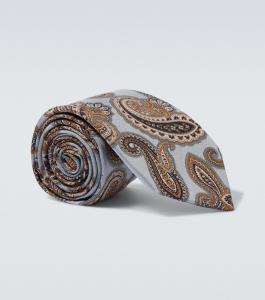 Галстук из жаккардового шелка с узором пейсли Etro, Multicolour On Grey Base