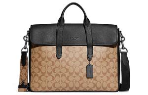 Сумка-портфель через плечо Sullivan из прорезиненного полотна с текстурной кожей, большая, мужская, коричневая с монограммой и черная COACH