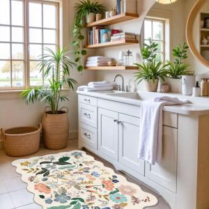 Ковёр с фестоном Hy Hao Yun Lai Floral для кухни, 61х92 см, кремовый/цветочный