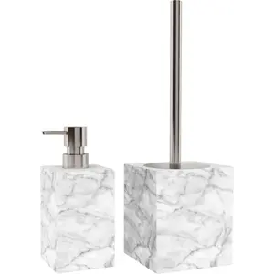 Набор аксессуаров для ванной комнаты Sanilo «Мрамор», набор из 2 предметов, состоящий из дозатора мыла и ершика для унитаза, серый