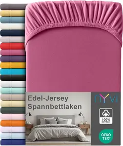 Простыня на резинке из премиального джерси для матрасов глубиной до 25 см - 100% суперчесаный хлопок, 140 г/м², на резинке по всему периметру, цвет: розовый, размер: 180-200 х 200 см NYVI