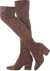 Женские ботфорты N.N.G выше колена с замшей, с широким каблуком, зимние, низкие, длинные, комфортные, с заостренным носком, Coffee 3"Heel