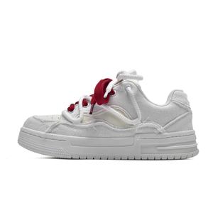 Износостойкие низкие скейтерские кроссовки Unisex 7 SEVFUN, белый красный mismatched