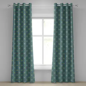 Шторы на люверсах ABAKUHAUS в азиатском стиле, с мистическими художественными круглыми цифрами и абстрактными орнаментальными мотивами, декоративные двухпанельные шторы, 280 см x 225 см, цвет: желто-зеленый, бирюзовый