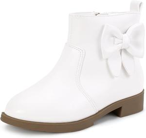 Детские ботильоны для девочек PANDANINJIA Sofia Sweet с короткой голенью, бантом и боковой молнией, A White Pu