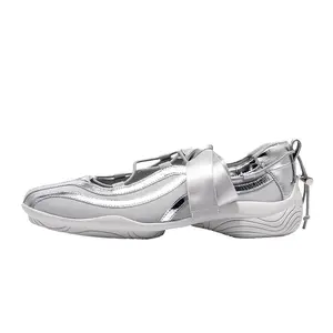 Балетки для девочек, повседневные туфли Мэри Джейн на плоской подошве, 3 см, женские, сверкающие, серебристые LOMOQUEEN, Sparkling Silver