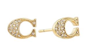 Золотые серьги-гвоздики с камнями COACH