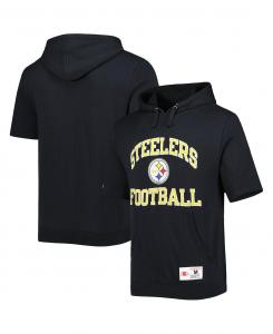 Мужская черная выстиранная толстовка с коротким рукавом pittsburgh steelers с капюшоном Mitchell & Ness, черный