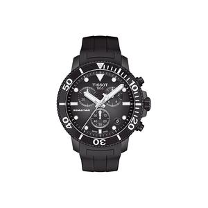 TISSOT Часы Starfish Collection Quartz Movement Men's Watch Watch 45.5mm Black Dial Stainless Steel Case Rubber Strap, Black Dial