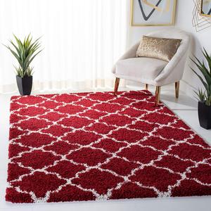 Ковер SAFAVIEH, 122 x 183 см, Hudson Shag Collection, Red & Ivory, Trellis Design, Non-Shedding & Easy Care, идеально для помещений с высокой проходимостью: прихожая, гостиная, спальня (SGH282Q)