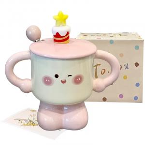 Кружка Kawasimaya B-966-1, кружка + ложка + поздравительная открытка в подарочном пакете, розовый