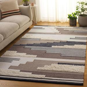 Ковер SAFAVIEH, 153 x 244 см, - коллекция Kenya - Black & Ivory, ручная работа из шерсти, идеально для гостиной, спальни, столовой (KNY280Z)