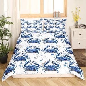 Erosebridal Комплект постельного белья Crab Full Blue Ocean с водяными крабами и морскими ракушками, Blue and White