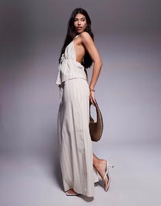 Эксклюзивная хлопковая юбка Kaiia с завязкой на талии и льняным эффектом в тон в кремовую полоску