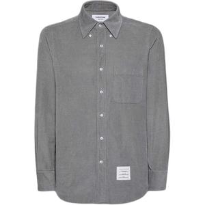 Вельветовая рубашка с нашивкой и логотипом Thom Browne, светлый серый