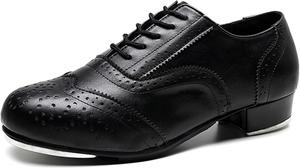 Мужские тап-туфли из кожи с низким каблуком, броги, на шнуровке, удобные для танцев Hiuzylqx, черный