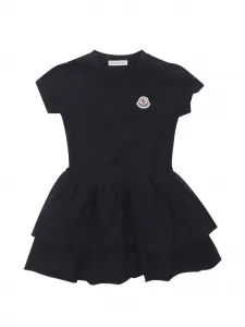 Платье с оборками и нашивкой-логотипом Moncler Enfant, синий