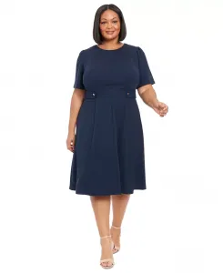 Платье миди из крепа и неопрена Plus Size Fit & Flare Scuba London Times, синий