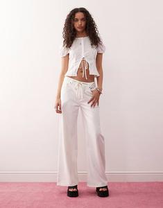 Джинсы с низкой талией и широкими штанинами, белые, с завязками Lioness