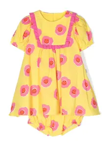 Платье с объемными рукавами и цветочным принтом Stella McCartney Kids, желтый